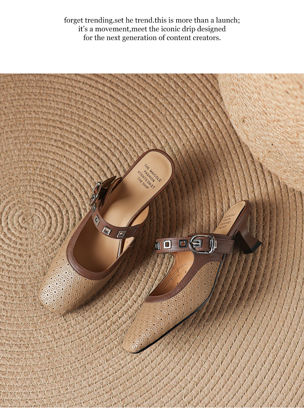 Sandal nữ quai ngang mũi vuông gót 5 cm phối màu — màu trắng ngà chi tiết 18