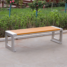 双层回型不锈钢无靠塑木公园长椅户外椅子公共座椅园林庭院凳