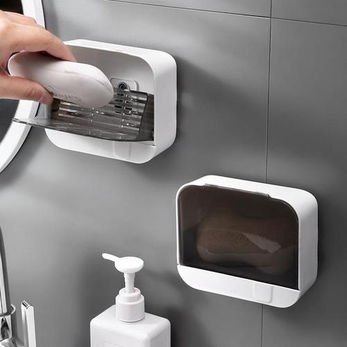 Simple style soap box wall-mounted drain-free punch-free soap box with lid large household storage shelf