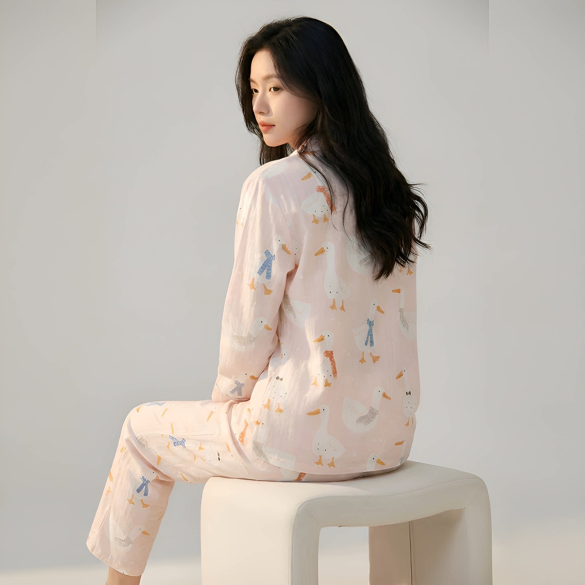 신상 캐릭터 터틀넥 전면 거즈 월자복 봄, 여름, 가을 얇은 긴 소매 임신기