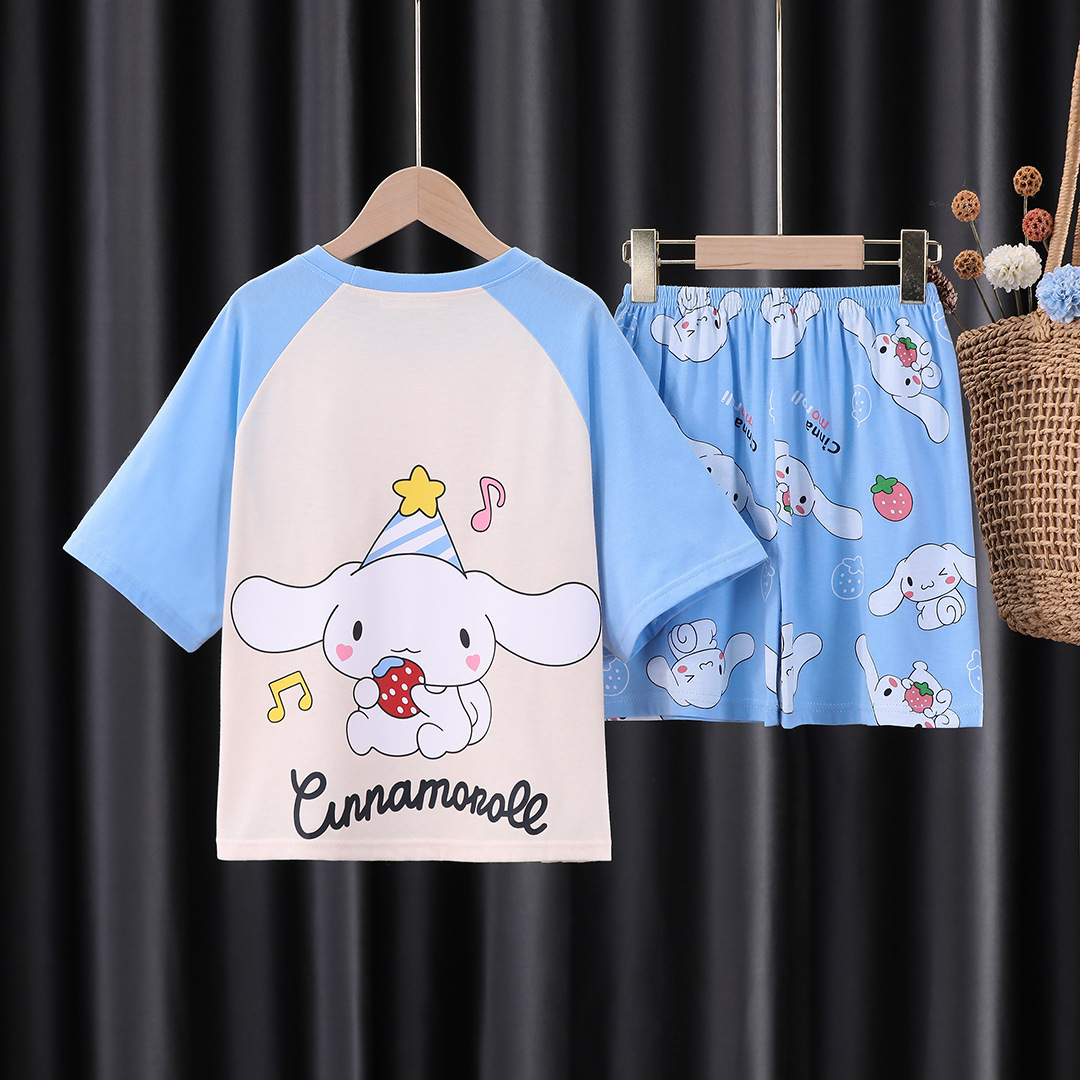 Pijamas infantiles niñas de manga corta verano delgado dibujos animados yu Gui perros niñas de niños mayores set de ropa de bebé