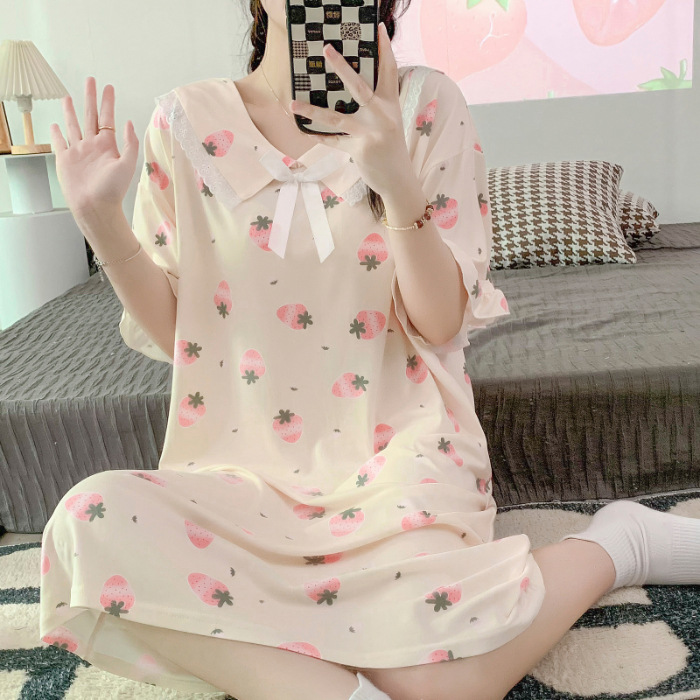 2023 camisón de verano chica manga corta lindo flojo fino seda la leche pijamas fresco estudiante homewear al por mayor