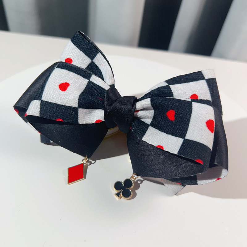 Personalidad transfronteriza estilo negro y blanco tablero de ajedrez Gins estilo de póquer corbata mujer y hombre corbata broche de arco de alta calidad image 5