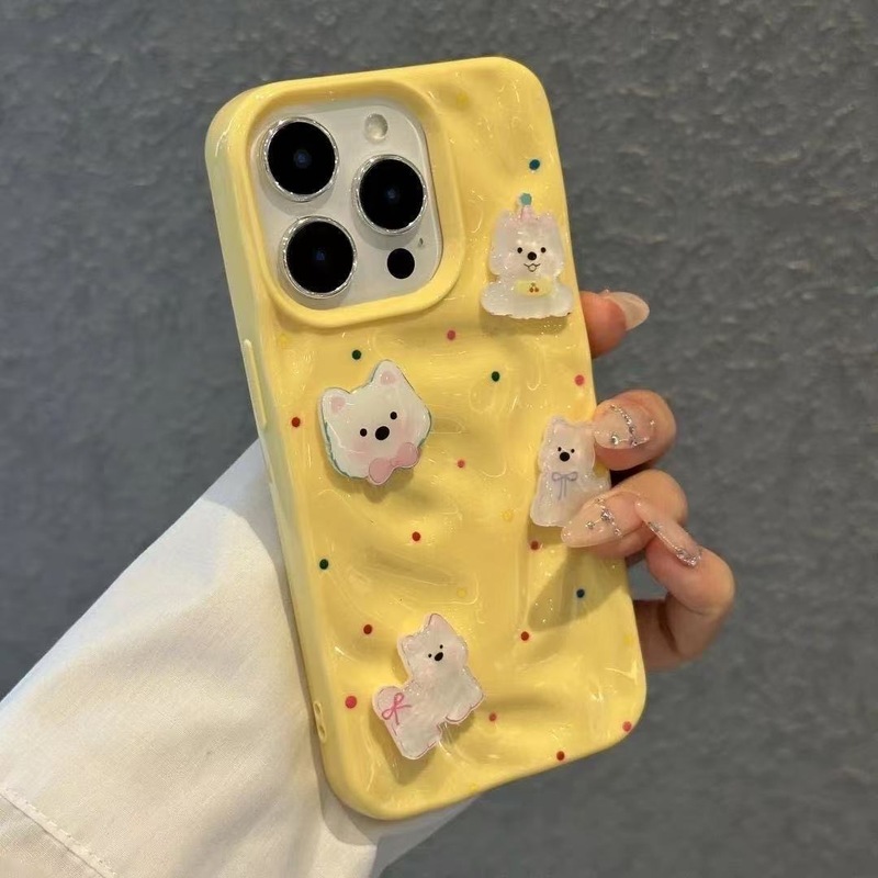 彩波点小狗公仔iPhone16ProMax陨石纹苹果15/14软13/12手机壳防摔|undefined