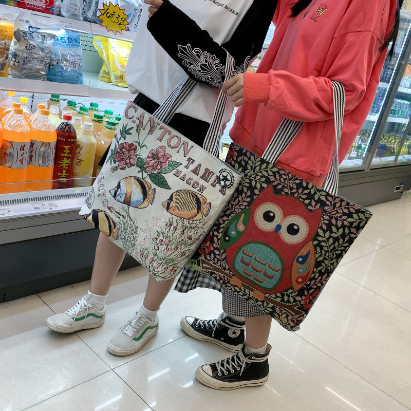 详情_韩版ins学生帆布袋女文艺百搭单肩包小清新亚麻面料短途