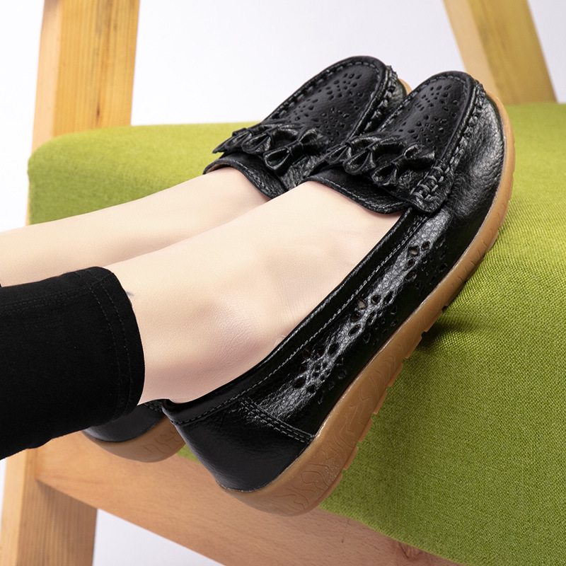 2020 Spring and Autumn New Nurse Shoes Casual Flat Heel Women's Shoes Beanie Shoes Mom's Shoes Tbottomon Bottom Hollow Single Shoes for Women
