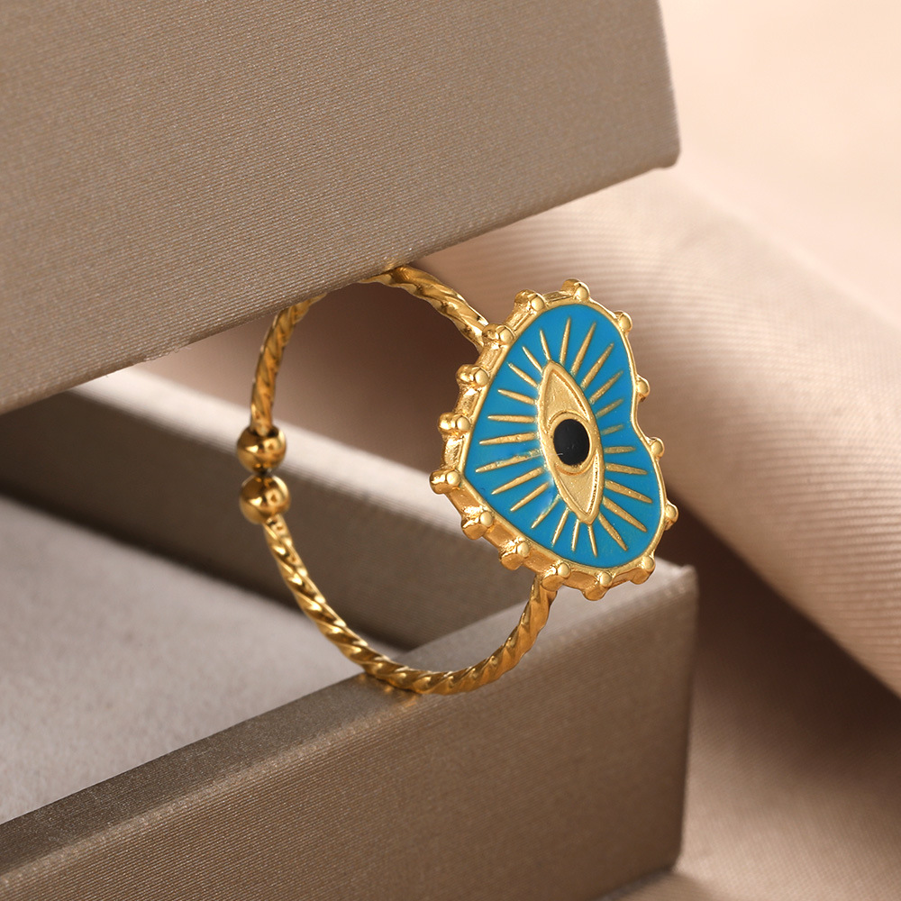 Open Rings Classification Wholesale Jewelry Retro Devil's Eye Heart Shape 304 Stainless Steel Turquoise Plating Open Rings