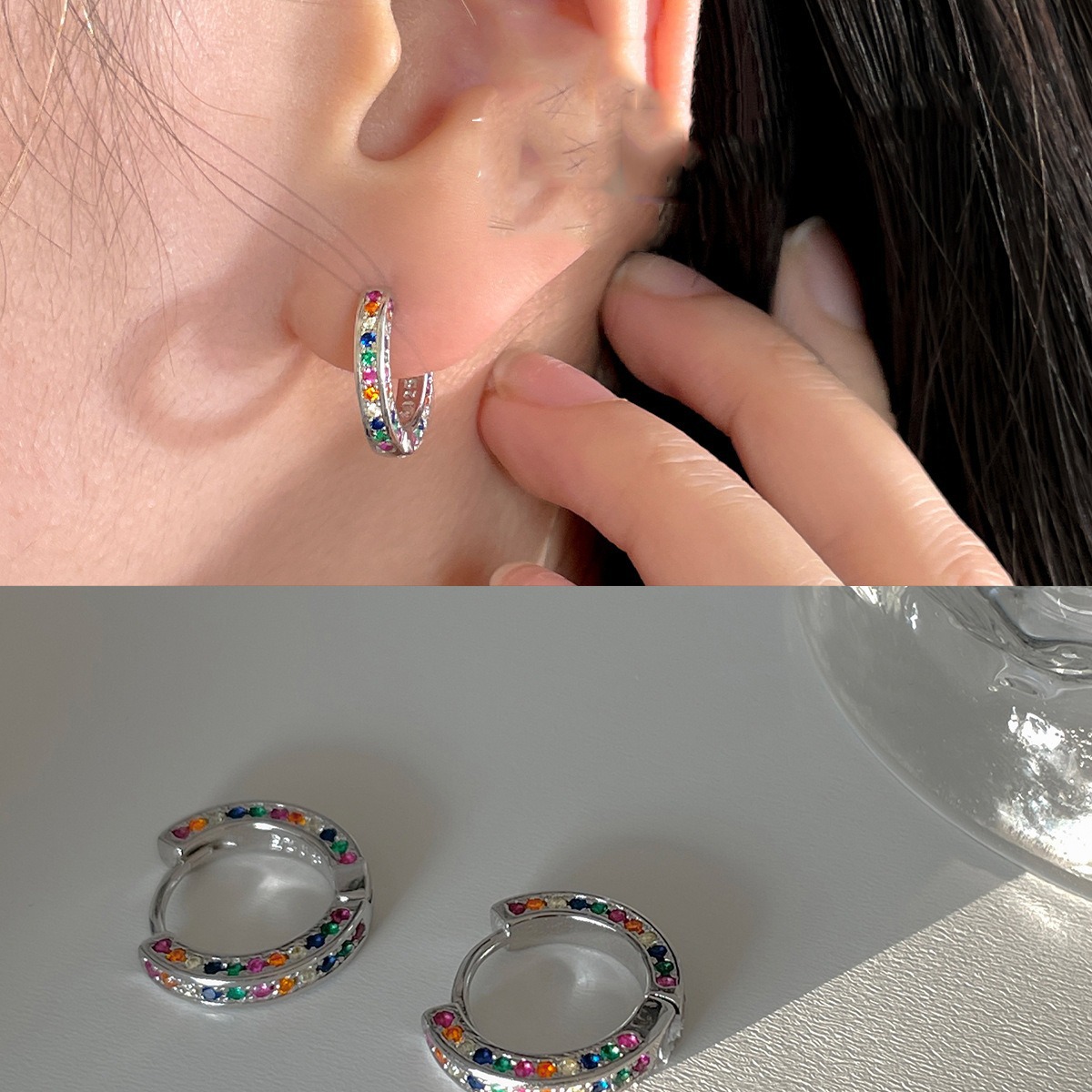 New Exquisite Colorful Zircon Hoop Niche Design High-end Unique Ear Cuffs Men's Artistic Simple Women's Earrings Studs_voghion.com