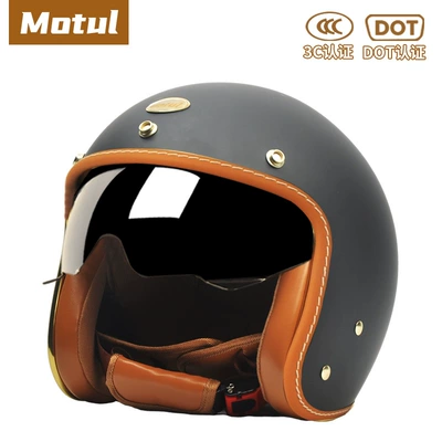 Motosiklet kaskı (dəbilqə): Retro Cruising Scooter Riding Safety - dot3c-matte-black-s-code