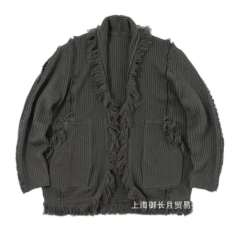 奉纺服饰国潮复古流苏粗线毛衣外套男女秋冬新款宽松情侣针织批发
