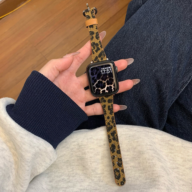 Suitable for Apple S11 Watch Iwatch1098765Se Leopard Print Horseshoe Buckle Leather Strap Huawei Gt6 41mm