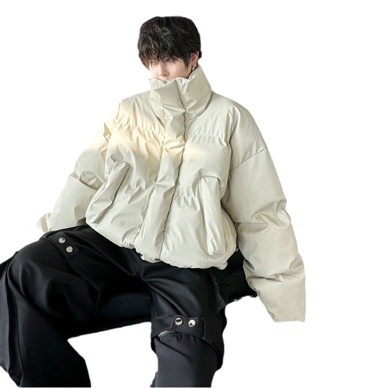 Ropa de invierno pesado simple collar de pie corto abrigo de algodón acolchado para hombres y mujeres espesado cálido abrigo de algodón acolchado de cuero suelto abrigo de pan casual