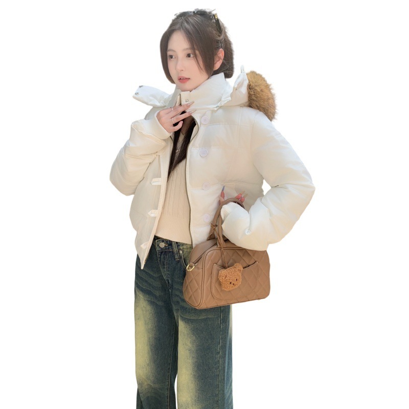 外贸2025冬季新款连帽棉衣棉服显瘦韩版洋气简约大毛领短款外套女|undefined