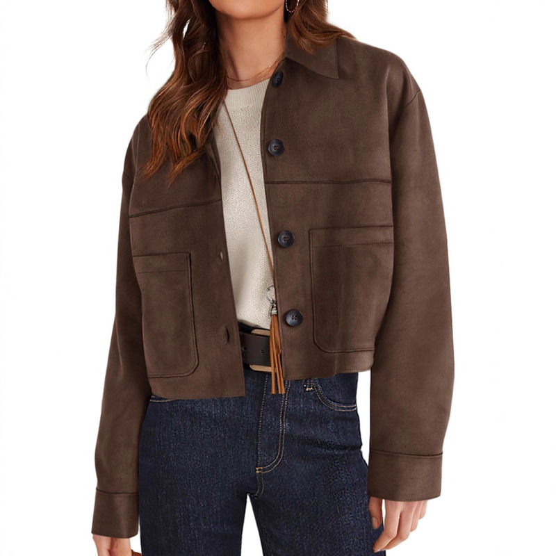 2025 European and American Cross-Border Autumn and Winter New Women's Jacket Amazon Faux Suede Short Fashion Casual Jacket Foreign Trade 2025 European and American Cross-Border Autumn and Winter New Women's Jacket Amazon Faux Suede Short Fashion Casual Jacket Foreign Trade
