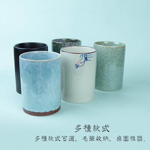Jingdezhen ceramic brush holder children's student desktop storage box Chinese style pen box brush storage holder large