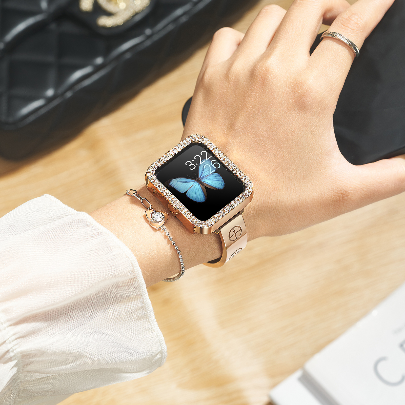 Rose Gold Bracelet Style Accessible Luxury Model Suitable for Apple Watch Strap S10 Generation Apple Women's Summer High-End Bracelet Strap