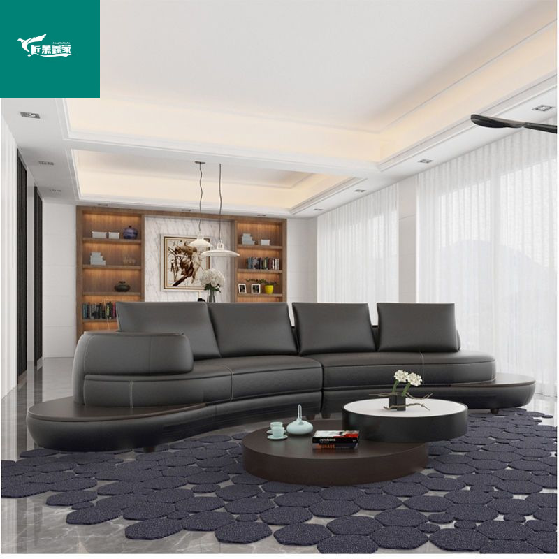 Sofá de cuero curvo creativo, sala de estar de lujo ligero, casa pequeña y mediana, combinación de sofá de cuero moderno, simple y de moda.
