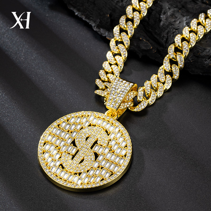 New full diamond Cuban chain splicing letter love pendant hip-hop street culture trendy men's necklace_voghion.com