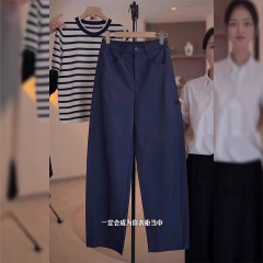 ネイビーブルー鎌カジュアルパンツ女性のための 2025 夏薄い大きいサイズ洋ナシ型ボディルーズ痩身バナナハーレムパンツ