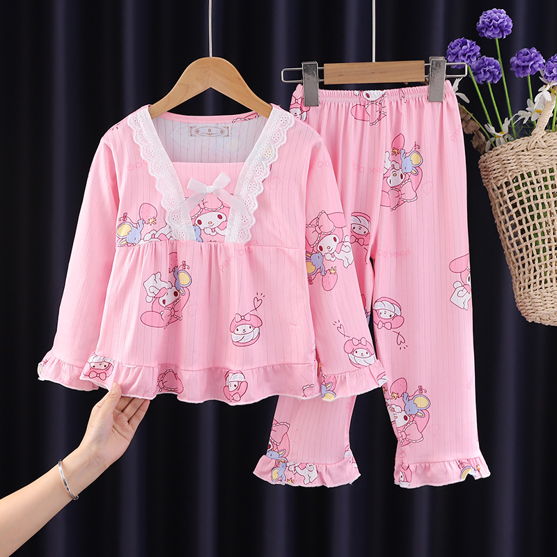Pijamas para niños niñas de primavera y otoño traje de manga larga bebé Delgado mediano y grande niños niñas dulce dibujos animados homewear ropa exterior