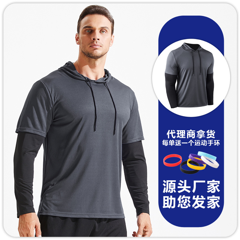 Falso suéter de dos piezas deportes de los hombres de cuello redondo marca de moda suelta más la ropa de los hombres de moda ins manga larga fitness Top ropa image 8