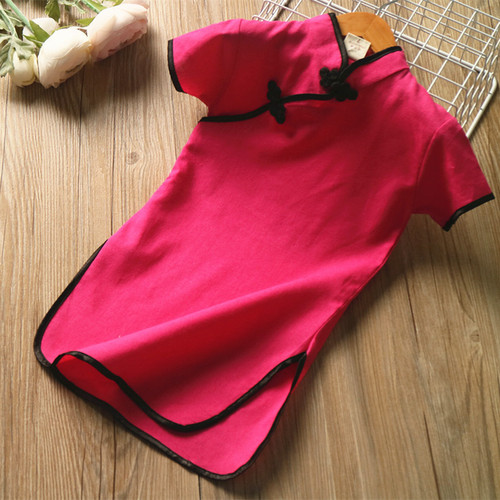  new summer style girls' stand-up collar cheongsam printed ethnic style children's skirt trendy retro style dress for middle-aged and small children