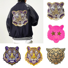 国境を越えたtemuスポットのホットモデル刺繍アニメビーズの虎の頭のバックテープの布は服装の補助材料の大きいパッチを貼ります。