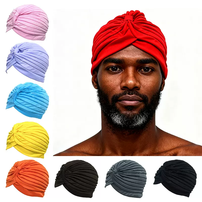 跨境亚马逊运动头巾印度民族风褶皱包头帽弹力套头瑜伽打底帽批发