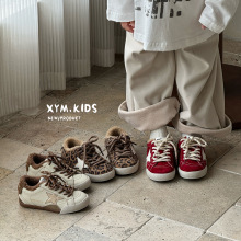 2025年冬季新款儿童二棉休闲鞋韩版百搭擦色羊羔毛男女童加绒板鞋