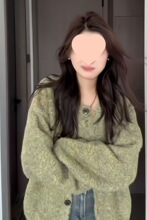 绿色圆领针织开衫外套短款秋冬新款加厚韩版宽松慵懒风毛衣女上衣