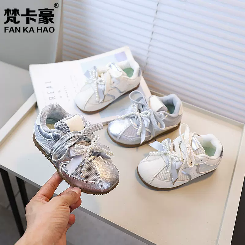 梵卡豪女童鞋子网面德训鞋2025秋季新款儿童透气运动鞋大童小白鞋