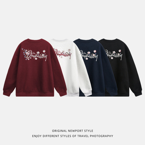 380g Heavyweight Color-blocked Embroidered Letter Crewneck Sweatshirt for Men - Autumn Quality Loose Casual Hooded Sweatshirt Outerwear