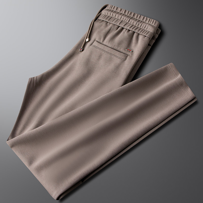 European Style Wool Khaki Casual Straight-Leg Sweatpants for Men, 2026 New Autumn and Winter Comfortable Slim-Fit Long Pants