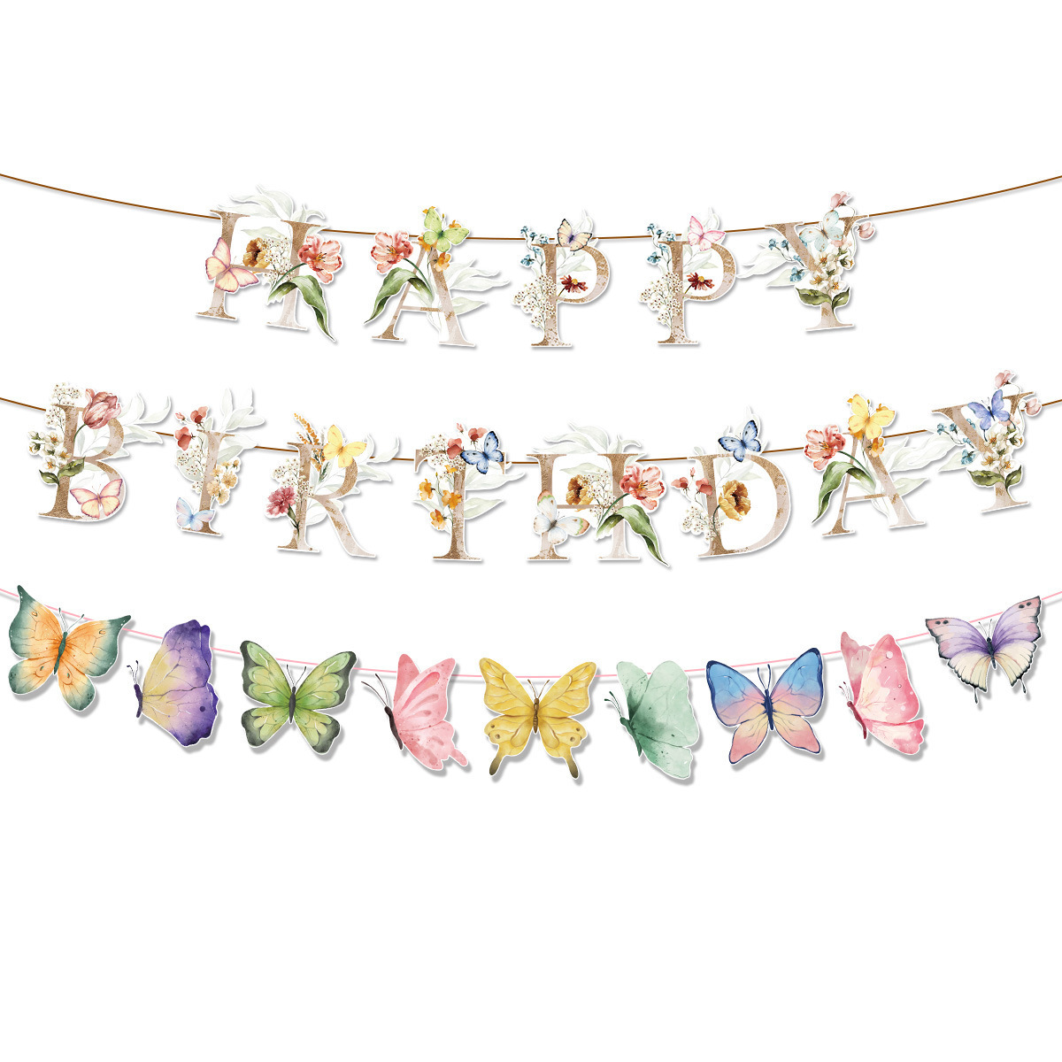 New Spring Party Spring Flowers Butterfly Letter Banner Pull Flag Scene Layout Props