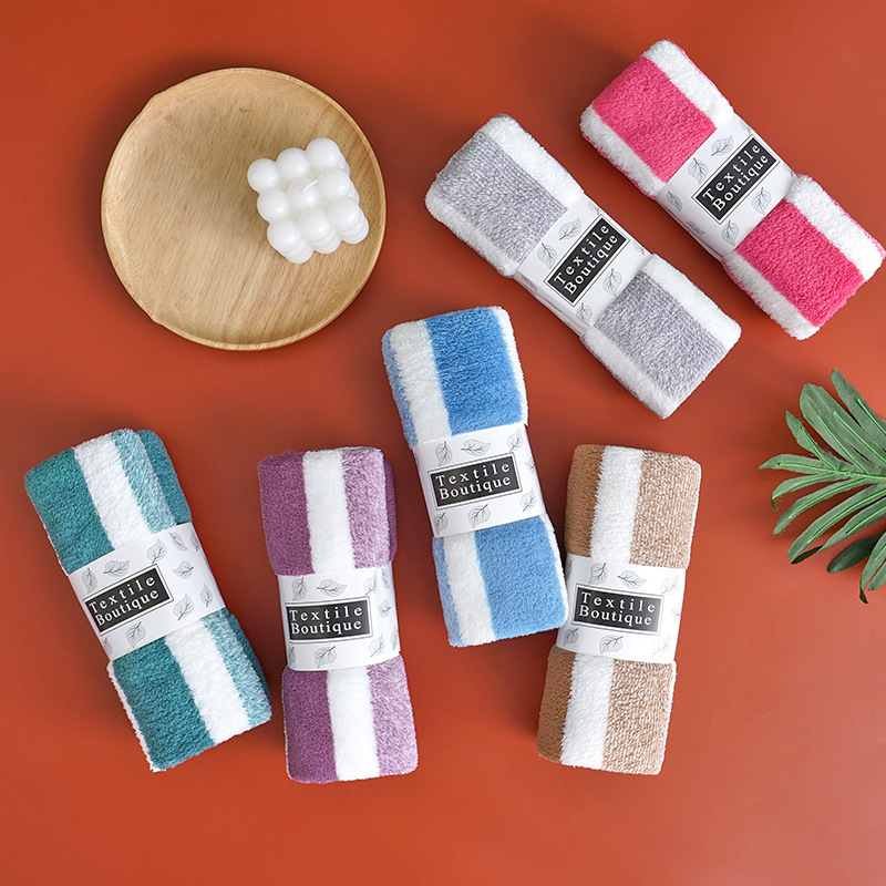Towel coral fleece encryption thick five striped face gift coral fleece towel suit wholesale absorbent face towel