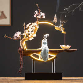新中式倒流香摆件创意灯圈家居香薰炉办公室客厅玄关桌面装饰品