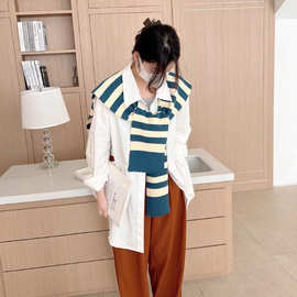 拼色针织披肩女外搭2025新款春夏季围巾高级感搭配衬衫时尚护颈椎