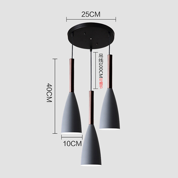 Lámpara de comedor de estilo nórdico, simple y moderna, comedor gris blanco y negro de tres cabezas, sala de estar, dormitorio, barra de bar, candelabro pequeño
