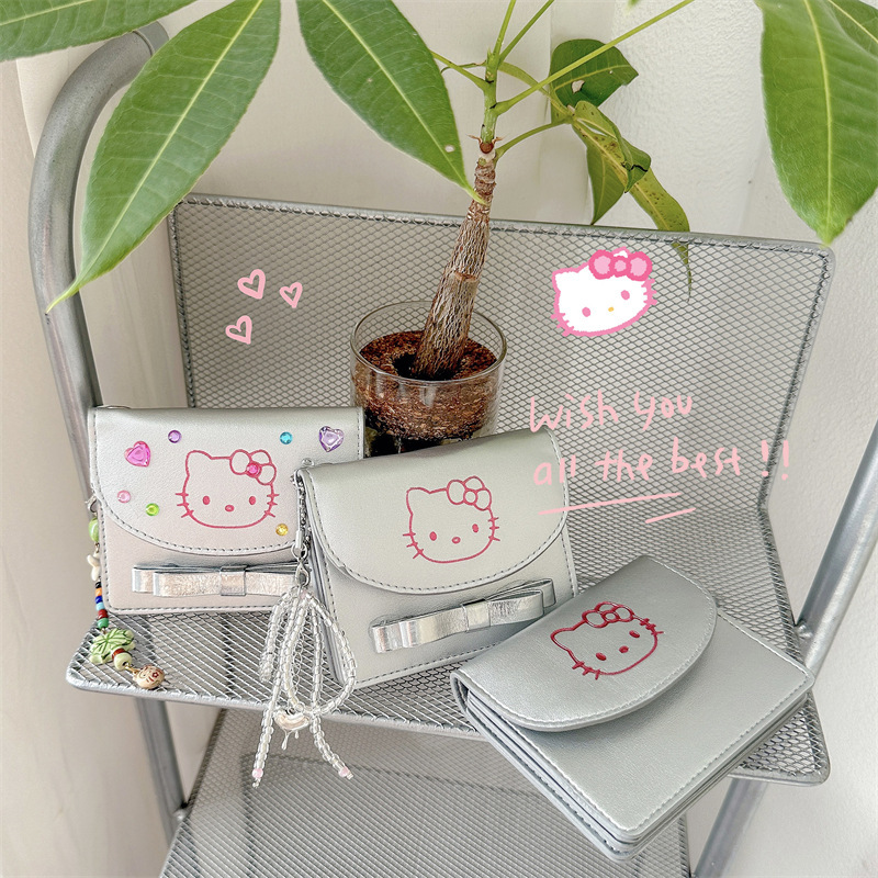 Korean style women's kt wallet silver short cute coin purse simple fresh cartoon student wallet card holder