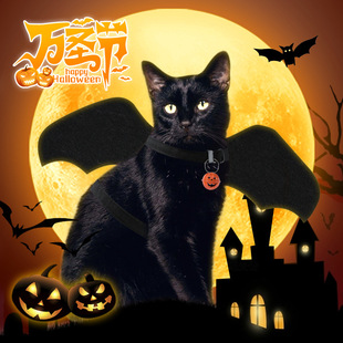 Cross-border pet supplies Halloween new cat traction rope I-shaped pure black bat pet traction rope cat rope