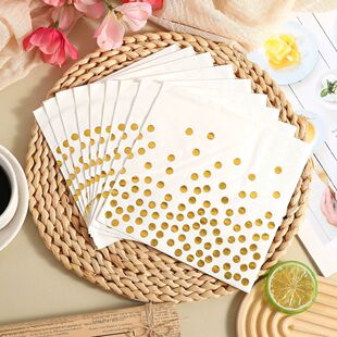 Disposable Paper Towels with Gold Foil Dots, White Theme, for High-End Hotel Restaurant Birthday Party Decoration Printing