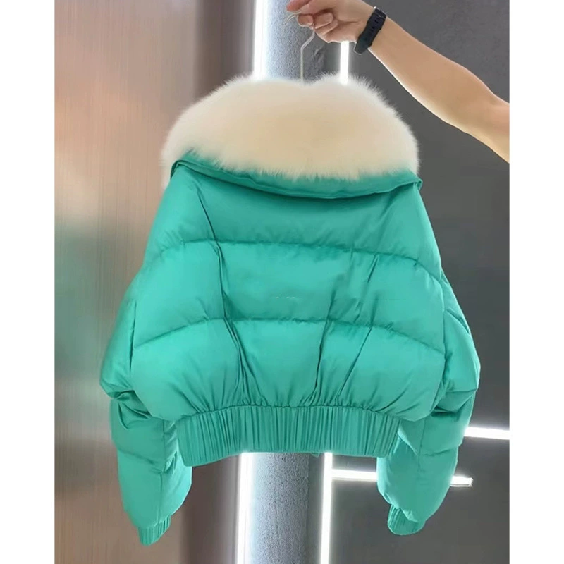 2024 белая утка шерстяная куртка с коротким воротником 90 утка пуховик женская зимняя талия с толстыми роговыми пряжками