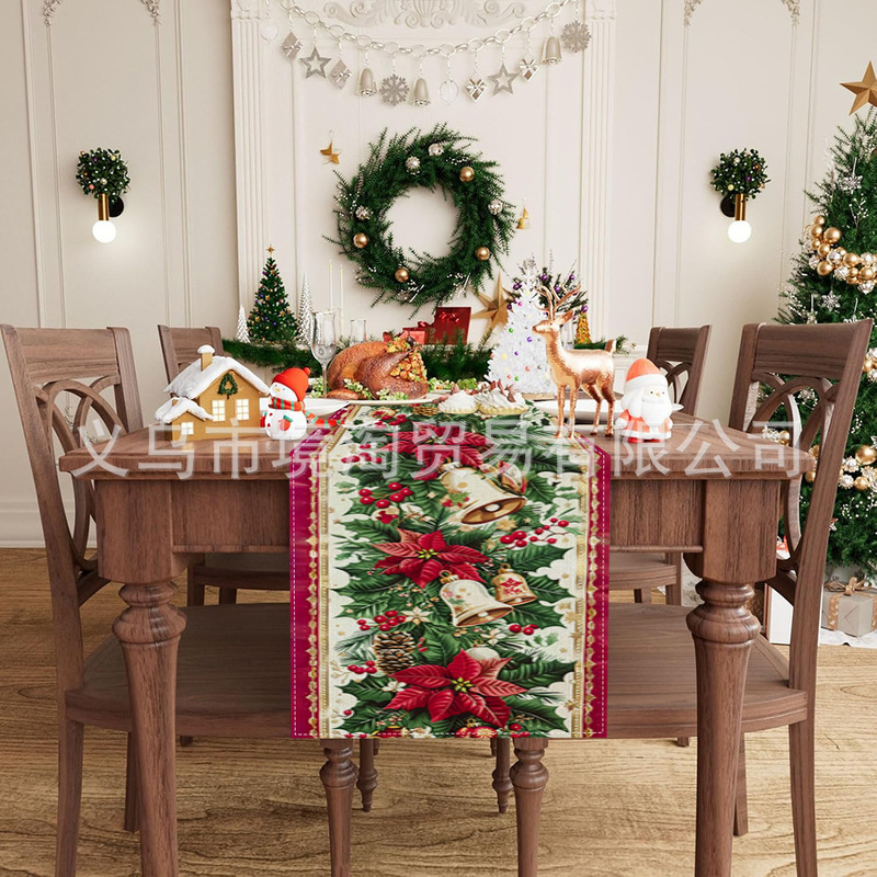 2025 クロスボーダークリスマスリネンテーブルフラッグホリデーホームレストランリビングルームテーブル屋内屋外装飾テーブルフラッグ|undefined
