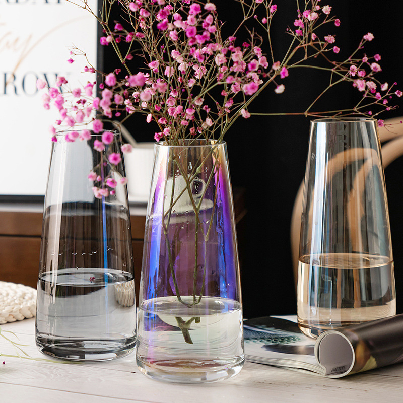 Flores hidropónicas modernas simples lirio decoración de mesa de comedor ornamentos floral vasos de vidrio transparente al por mayor