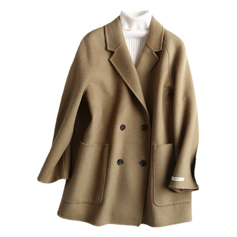 Новая двусторонняя кашемировая куртка на осень/зиму, средней длины, в корейском стиле, свободный шерстяной пиджак больших размеров для женщин.