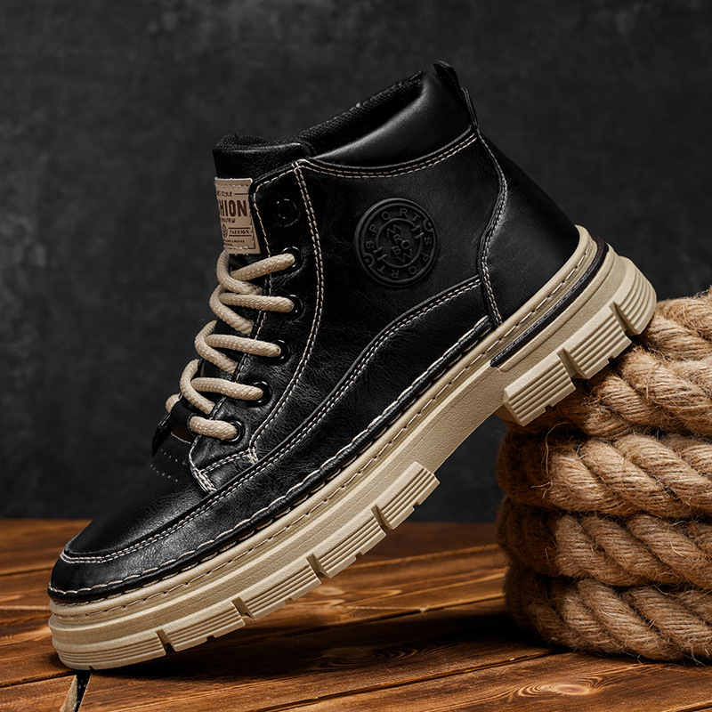 Martin Boots Men 's Spring Retro Inglés zapatos de cuero casuales de hombre aumentan la altura de las botas impermeables