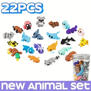 22Pcs Animal Set with Plastic Storage Jar Mini 3D Printed