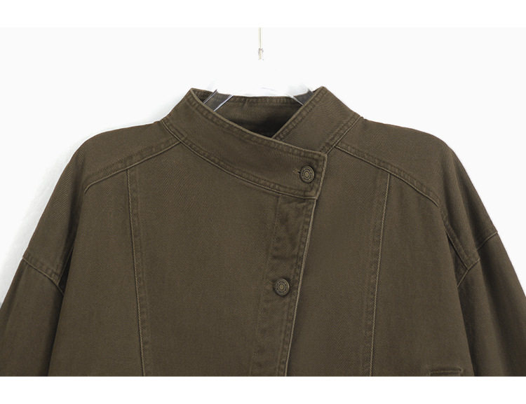 Áo khoác denim ngắn dáng rộng cổ polo cho nữ, dài tay, phong cách giản dị — Áo khoác bò dài tay, Màu nâu (trà nâu), màu xanh chi tiết 41