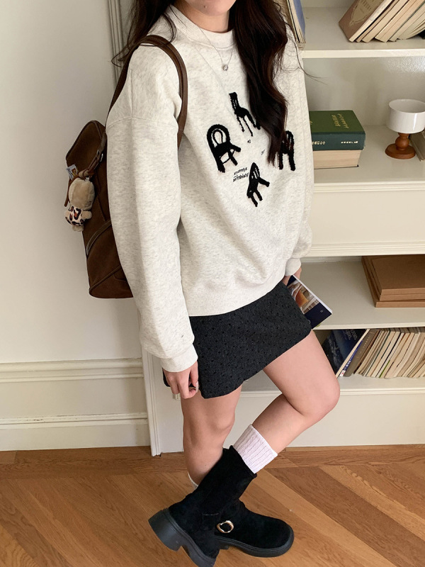 3th Morning 自留私服 椅子毛巾绣设计感圆领宽松卫衣ZY3341|undefined