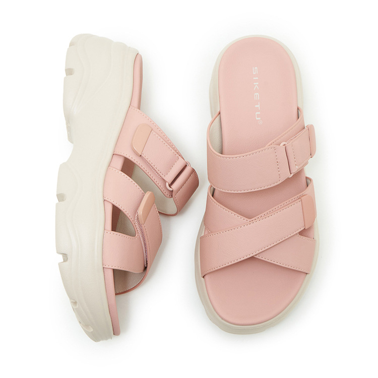 Dép sandal nữ đế dày quai chữ V có dán chống trượt phong cách thể thao — màu hồng, Xanh ngọc lam tốicolor, màu mơ chi tiết 30